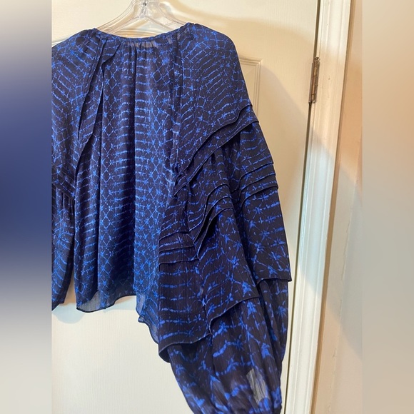MISA Los Angeles Blue Victoire Shibori Dyed Puff Sleeve Top Blouse Size S Luxury - Picture 5 of 9